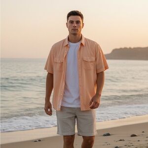 Tommy Hilfiger Men's XL Peach Orange Button Down Shirt Preppy Casual